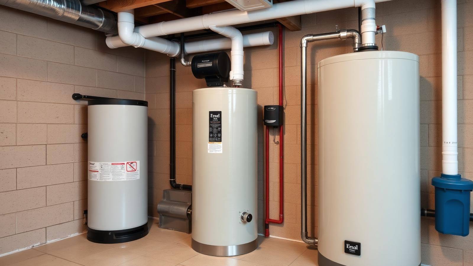 Whole-home water softener in an Illinois basement Whole-home residential water softener installed next to a water heater in a Central Illinois basement utility room